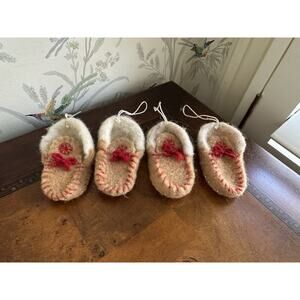 Handmade Mini Felt Moccasins Christmas Tree Ornament / Baby Slippers Set Of 4
